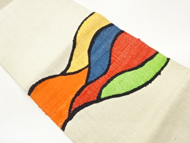 手織り真綿紬抽象模様織出し名古屋帯